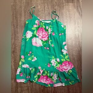Abercrombie & Fitch Green Floral Ruffle Hem Cami Top Peony Print Size Small
